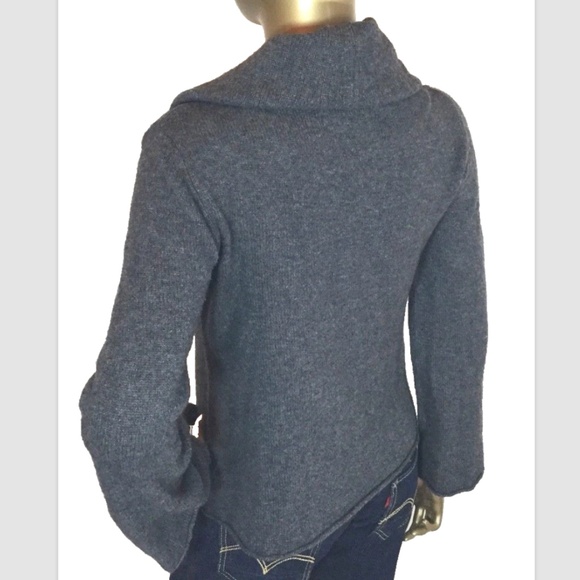 WENDY B Cashmere Sweater M Cowl Turtleneck Grey Double Seam Front Bell Sleeves - Picture 5 of 11